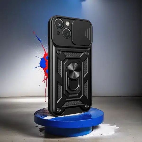 כיסוי לאייפון 14 עם טבעת מגנט ומגן מצלמה iPhone 14 שחור