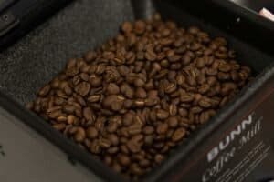 upclose coffee beans being grinded