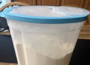 flour stored in container on counter
