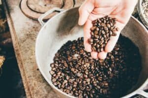 coffee beans in storage bucket