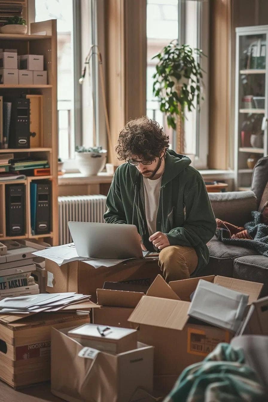 Person decluttering their home to save money on a long distance move, emphasizing cost-saving strategies