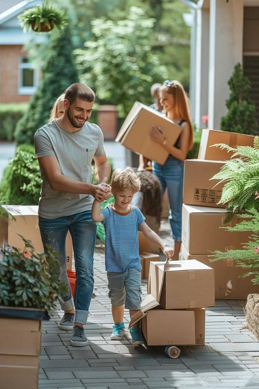 Family packing for a long distance move from North Reading MA, showcasing excitement and preparation