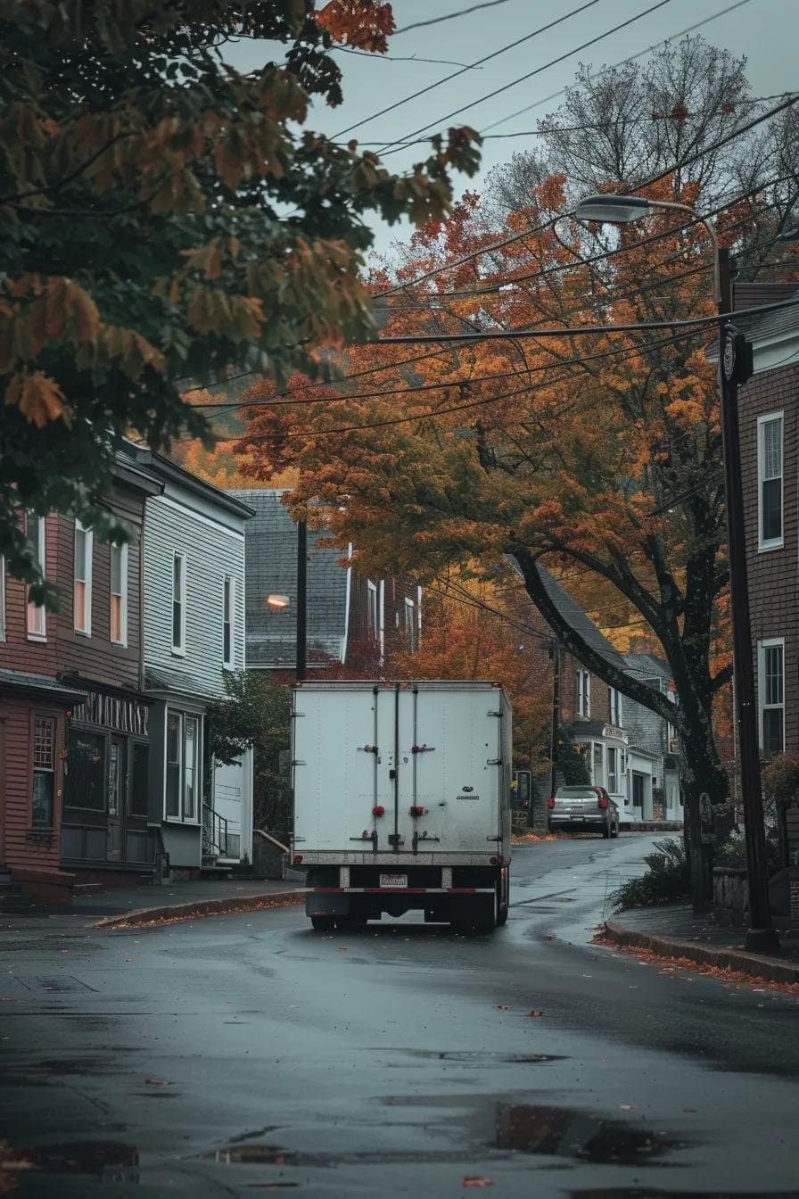 A moving truck navigating a street in North Reading, MA, illustrating local moving factors