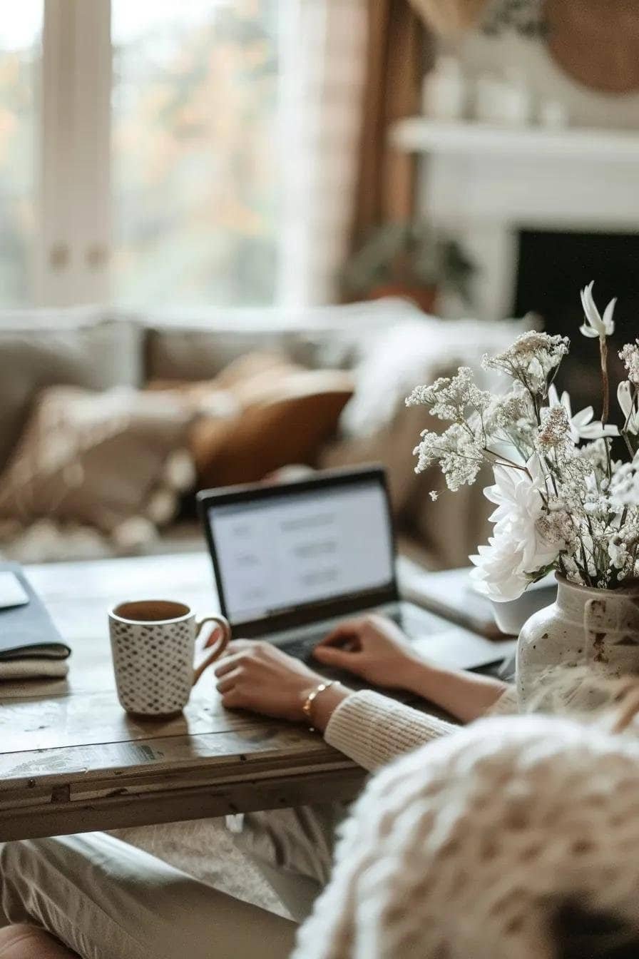 Person comparing moving quotes on a laptop in a cozy home office setting