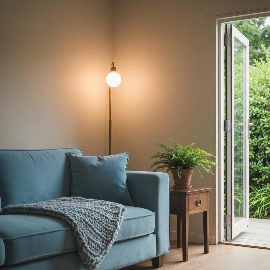 Cozy living room setup symbolizing comfort and relaxation after moving