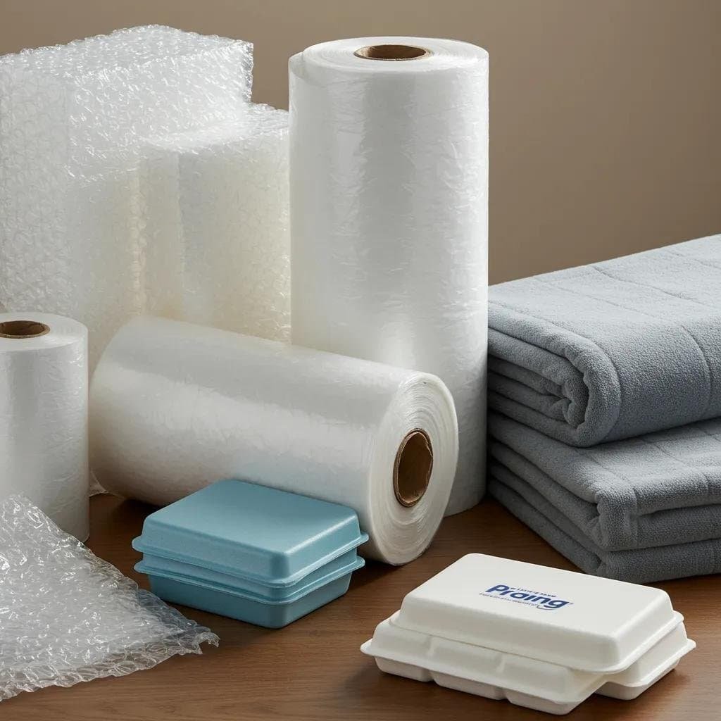 Essential packing materials including bubble wrap and moving blankets for safe moving