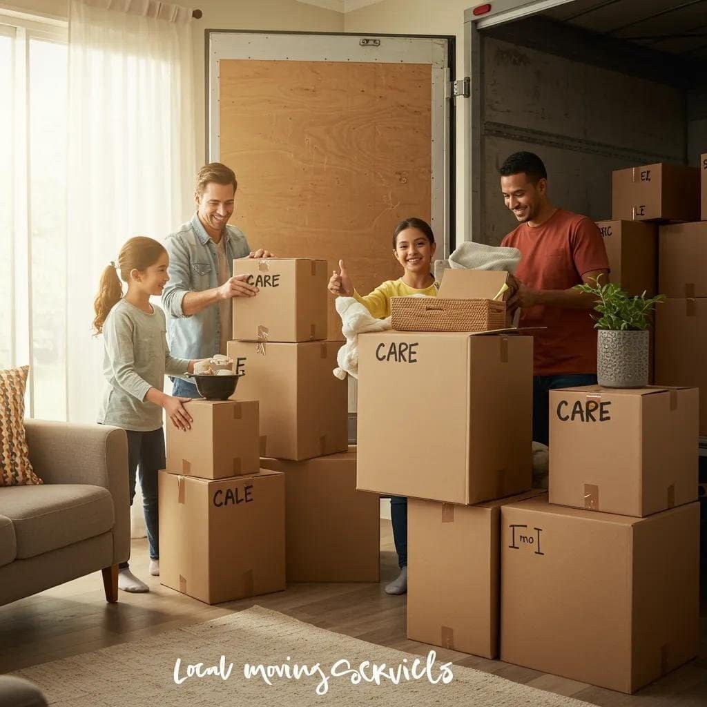 Family packing for a local move, symbolizing reliability and trust in moving services