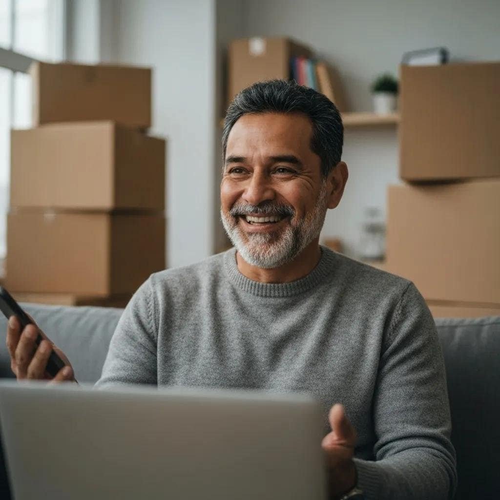 Satisfied customer sharing positive feedback about moving services