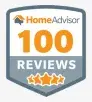 HomeAdvisor badge featuring "100 Reviews" with five-star rating, symbolizing Smart Penny Moving's customer satisfaction and reliability in moving services.