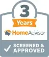 HomeAdvisor badge indicating 3 years of being screened and approved for Smart Penny Moving, a trusted moving company in Cambridge, MA.