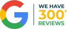 Google 300 reviews logo, representing Smart Penny Moving's reputation and customer satisfaction in moving services in Cambridge.