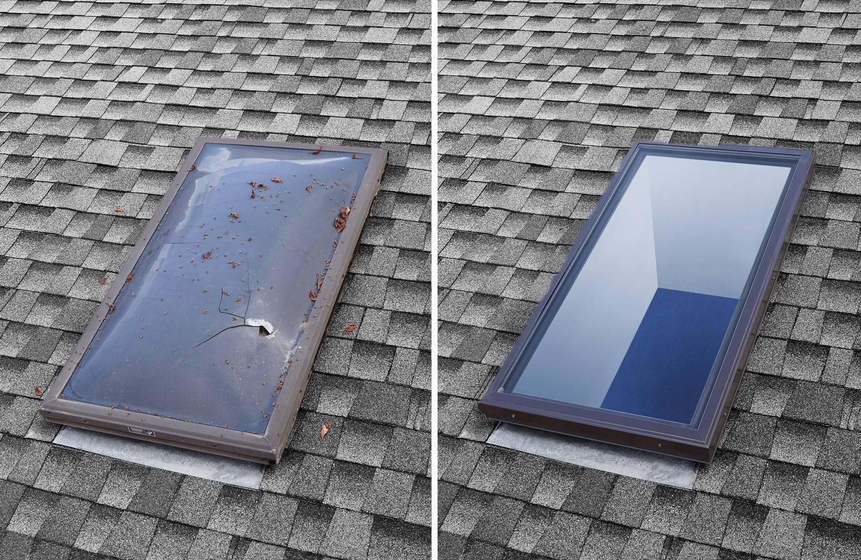 Before and after skylight replacement Long Beach, CA