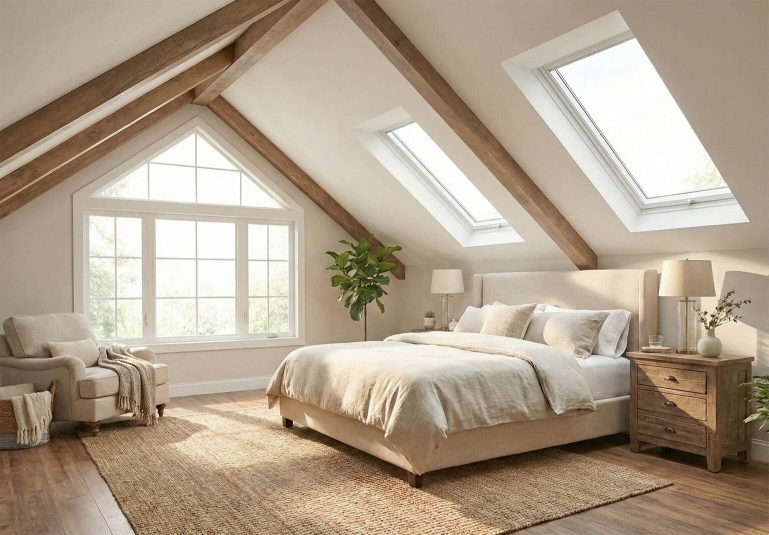 bedroom with natural daylight from skylights