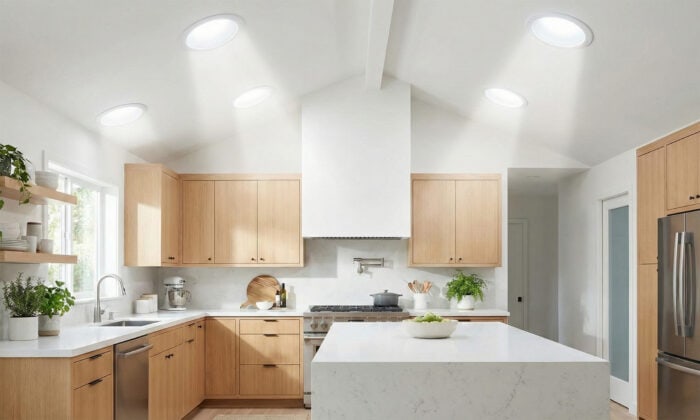 bright kitchen with tubular skylights