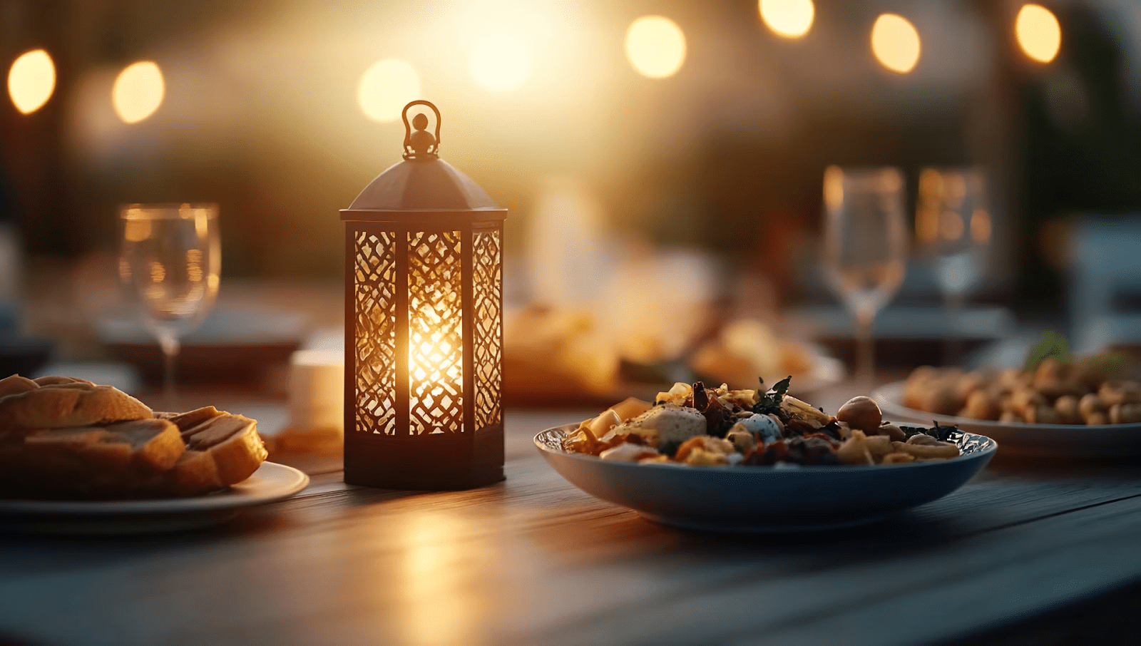 A lantern on a table adorned with traditional food - (Credits Unsplash)
