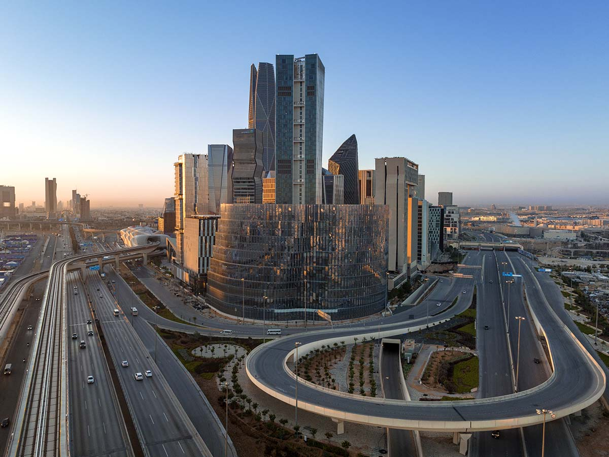 Tall skyscrapers and winding roads in modern-day Riyadh - (Credits KAFD)