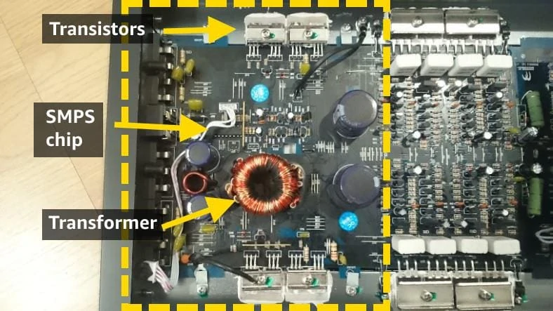 Illustrated car amp switching power supply section