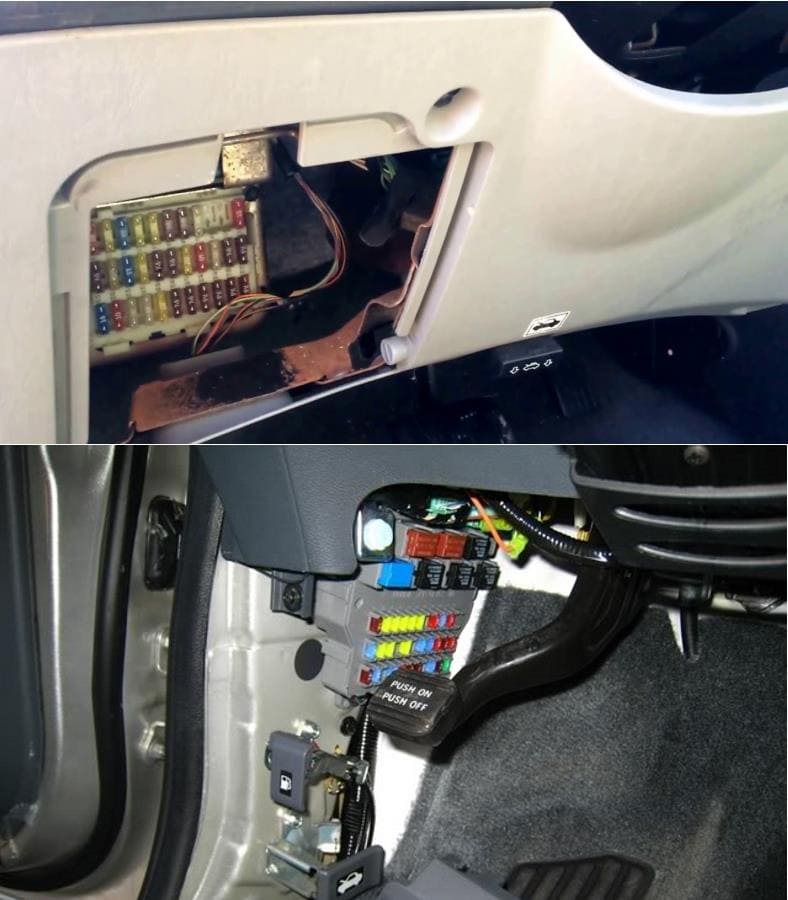 Example vehicle fusebox locations