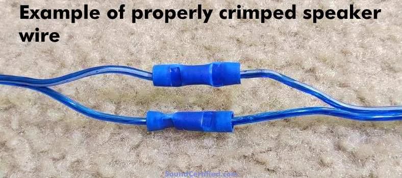 Closeup example of properly crimped speaker wire