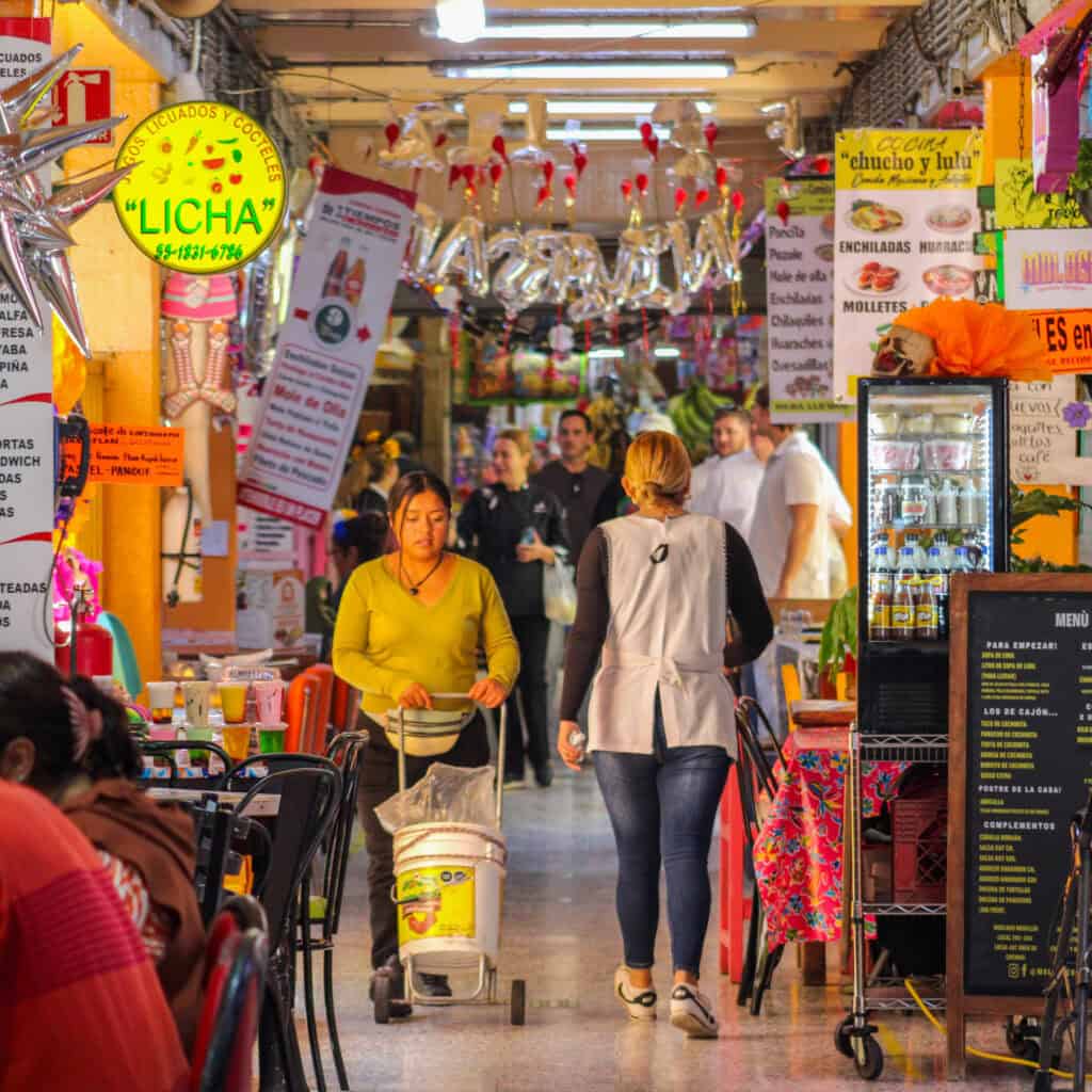 Traditional neighborhood market in Roma Norte during the Food Hood Mexico bike tour.