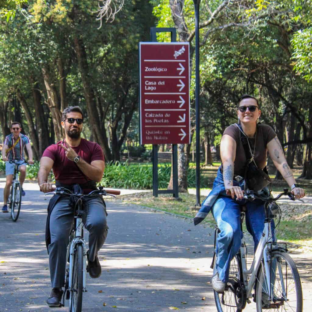 Morning bike ride through quiet Condesa streets with Food Hood Tours.