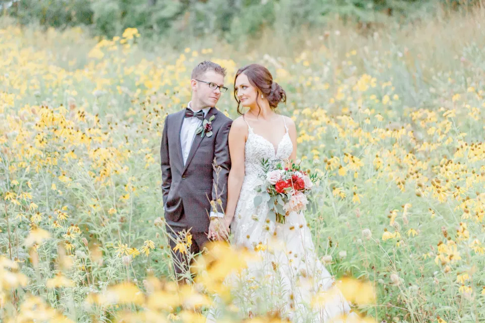 Bride & Groom - Wildflower Field - Amy &. Nick | Le Belvedere at Wakefield in Quebec - Ottawa Wedding Venue - Grey Loft Studio