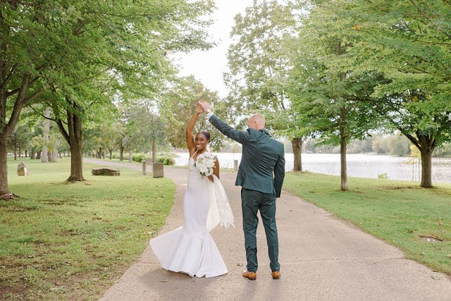 Candid moment between bride and groom at their elopement