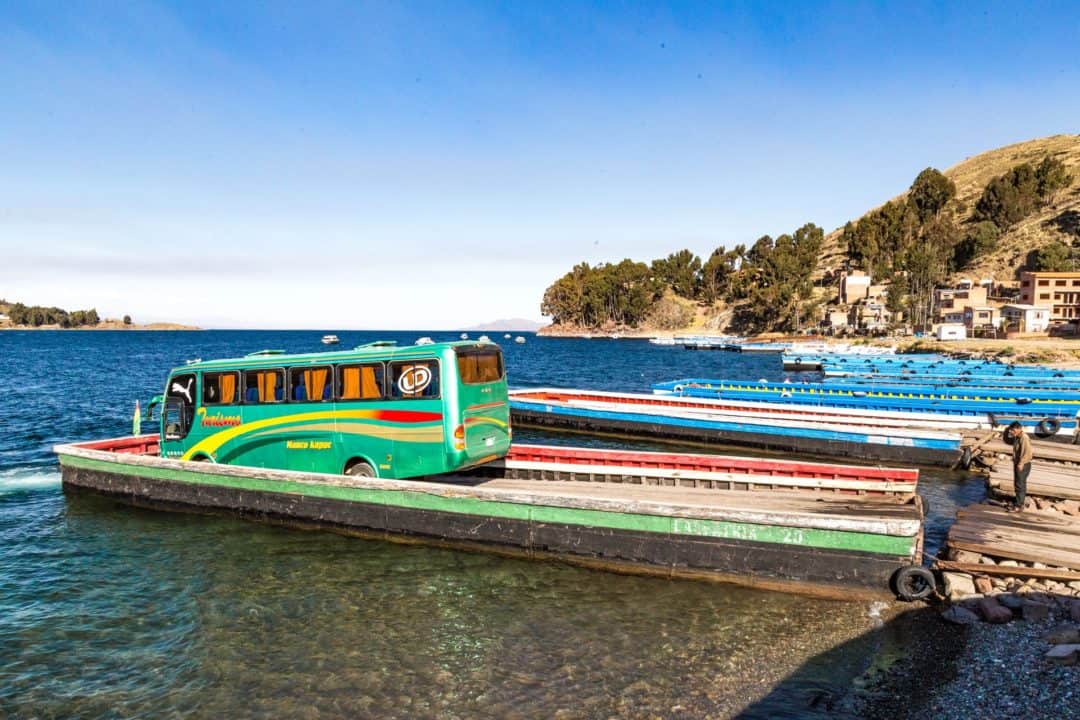 Bolivia - la paz to copacabana - bus on boat