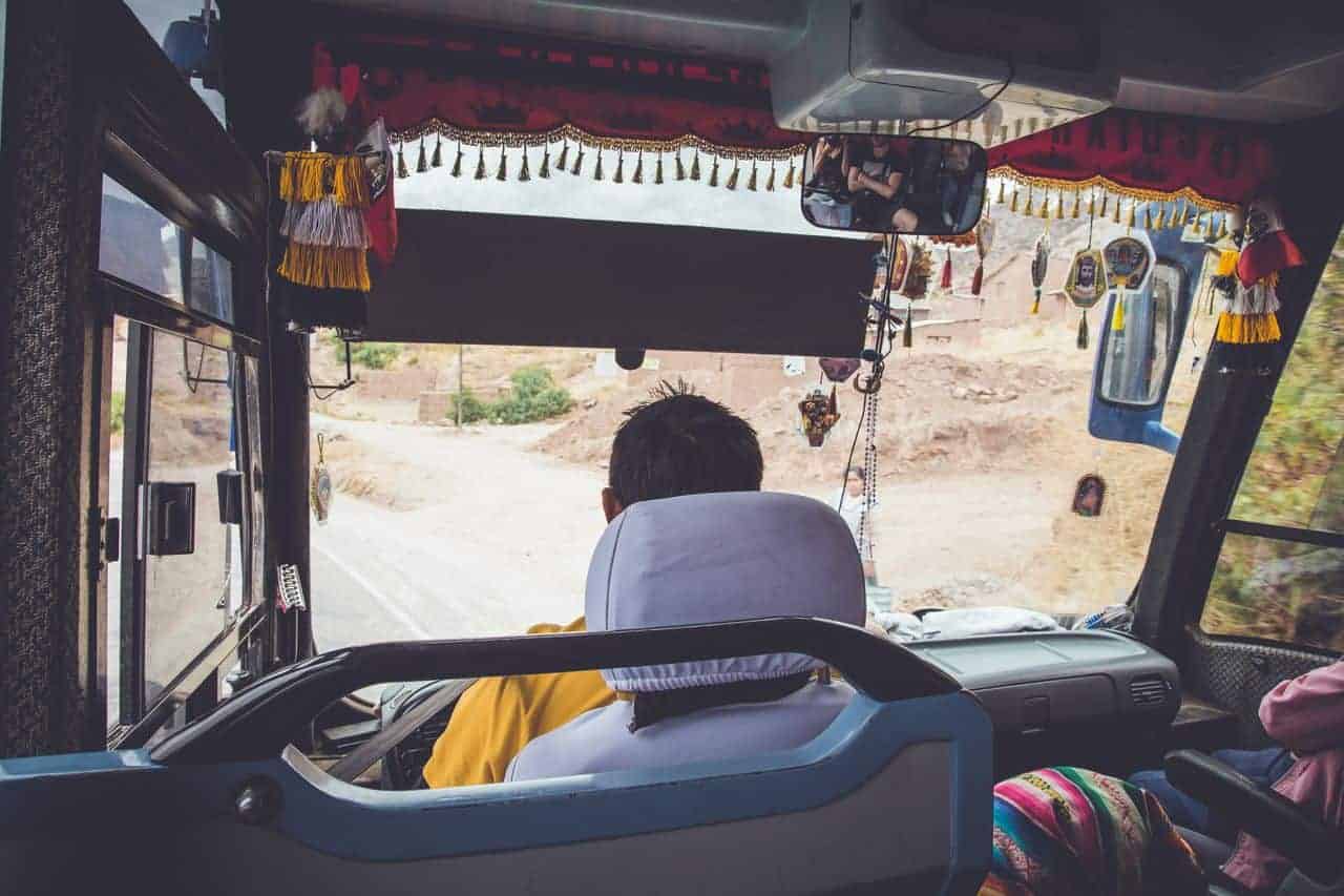 Photo from the inside of a south america bus