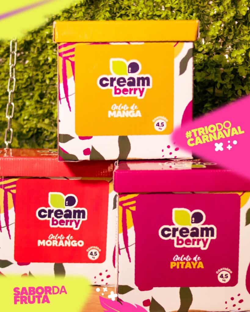 Caixas dos gelatos cremes de frutas naturais cream berry