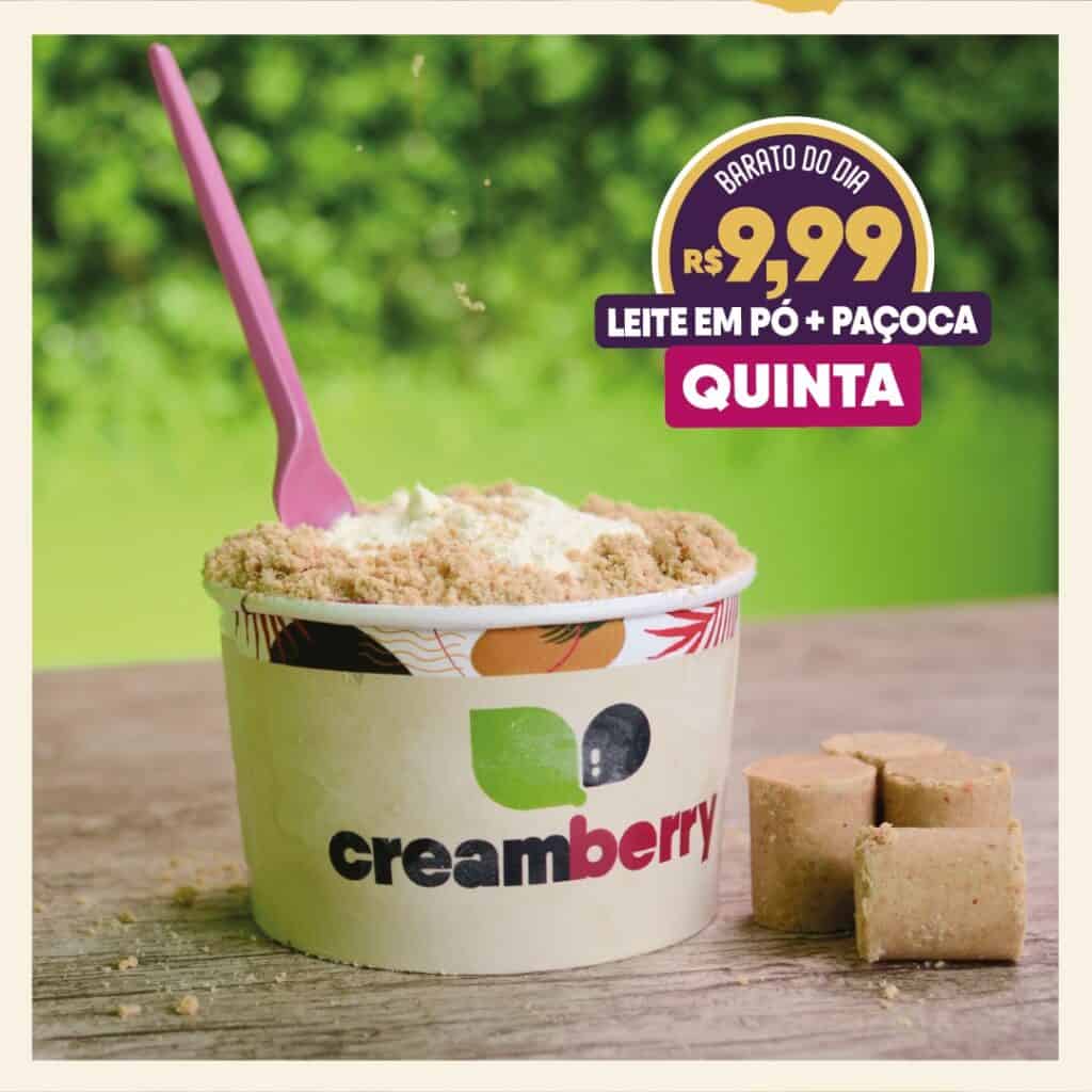 Pote de acai com nova identidade e promocao de barato do dia