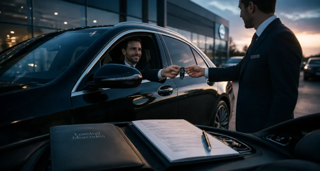 Leasing voiture Mercedes remise de clés devant concession