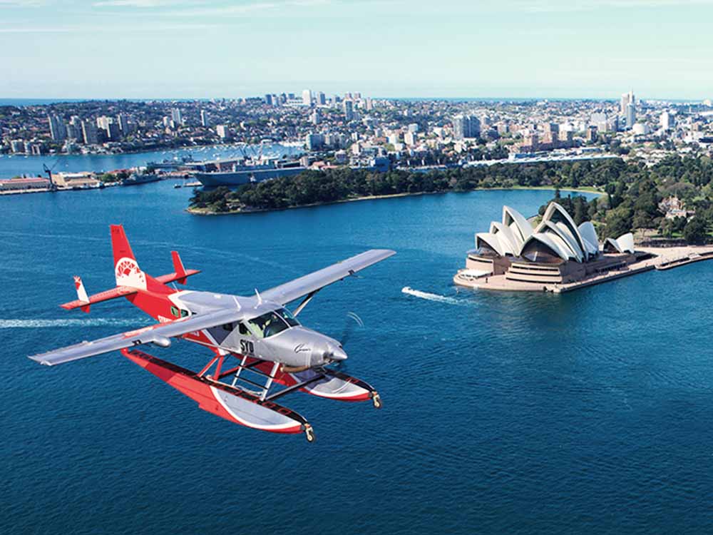 A seaplane over Sydney Harbour