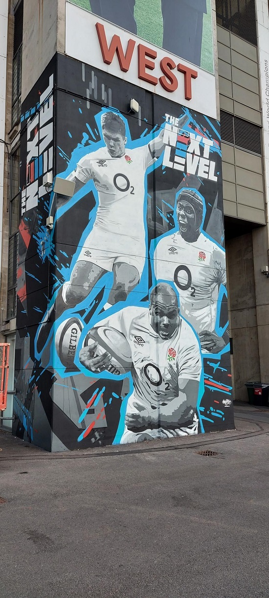 Giant England rugby player murals created at Twickenham Stadium
