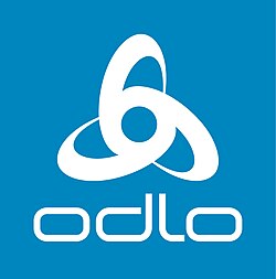 Odlo logo on a blue background, representing high-quality sportswear and activewear for athletes and sports enthusiasts.
