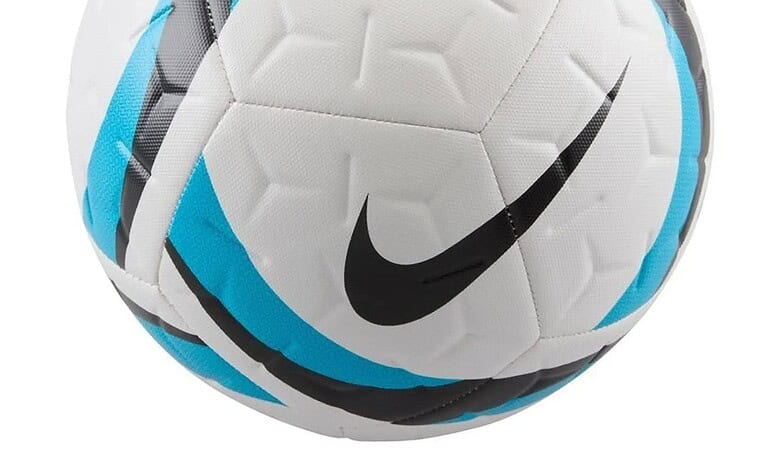 Nike football with blue, white, black design, brand logo, suitable for football training and matches.