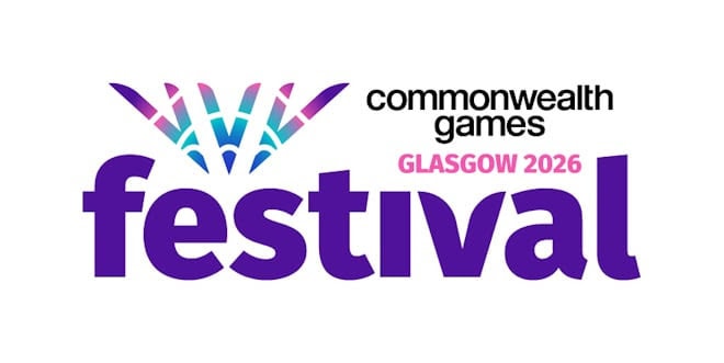 1. Logo of the 2026 Commonwealth Games Glasgow festival featuring vibrant purple text and colourful graphic elements.