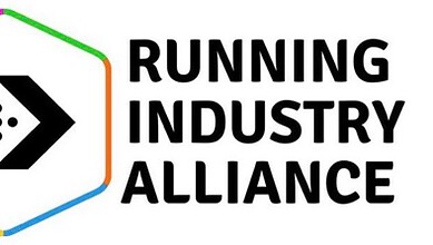 Logo of the Running Industry Alliance featuring a stylized arrow and colourful hexagon, representing collaboration and innovation in the running sports industry.