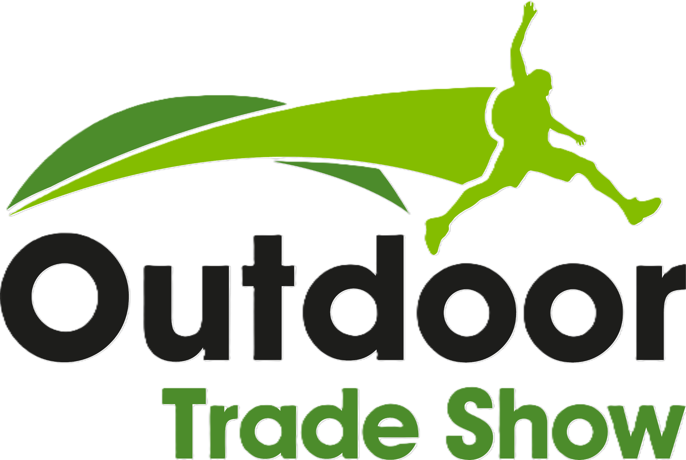 Logo for Outdoor Trade Show 2027 featuring a green silhouette of a person jumping with a background of green leaves.