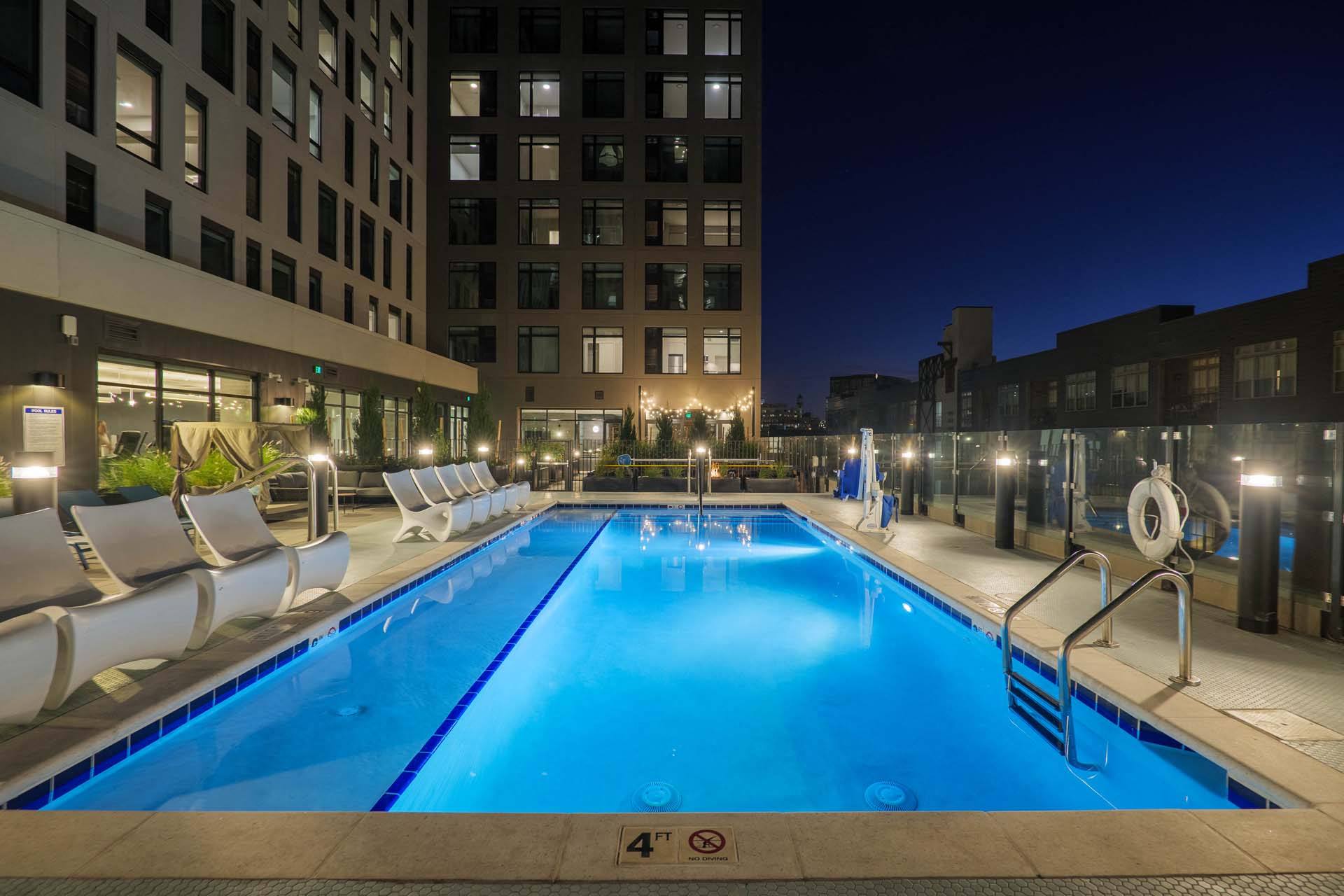 A swimming pool at Windsor 3000 Huron, 3000. N. Huron Street, Denver, CO 80202.