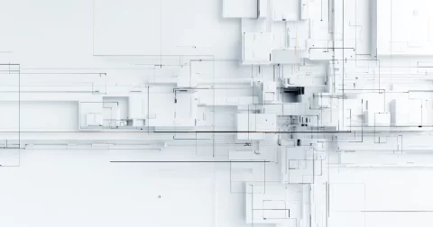 Abstract wireframe fragment showing content flow, with minimal lines and open space to represent how video supports understanding and engagement.