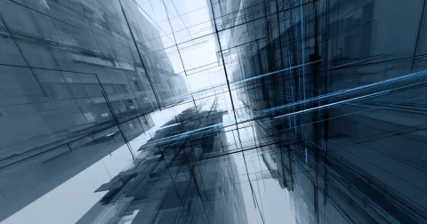 Abstract wireframe fragment showing a misaligned website layout with broken grid structure, representing signs a website needs redesign