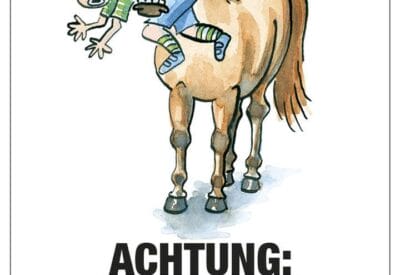 Comic Schild Pferd - Achtung - Beisst, schlägt, und frisst kleine Kinder