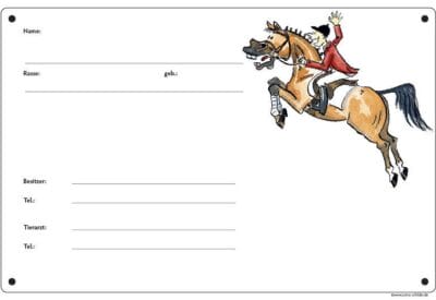 Comic Schild Pferd - Boxenschild lustiger Springreiter