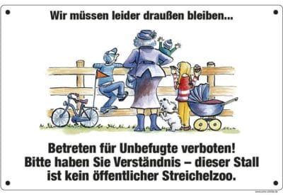 Comic Schild Pferd - Betreten Verboten - Wir müssen leider draußen bleiben