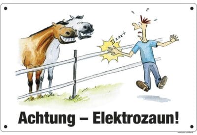 Comic Schild Pferd - Achtung Elektrozaun