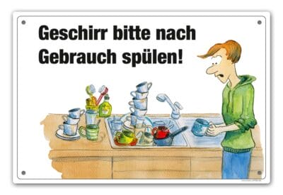 Abwaschen Comic Schild Pferd - Geschirr bitte nach Gebrauch spülen