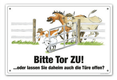 Schild Comic Bitte Tor zu