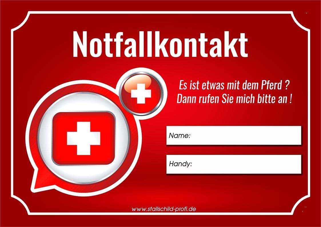 Notfallkontakt - auf dem Hänger Kontaktdatenschild für den Pferdeanhänger Reitsport Turnier Reitturnier Pferd und Reiter