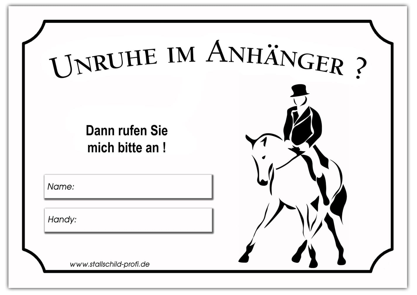 Unruhe im Anhänger - Kontaktdatenschild für die Sicherheit des Pferdes